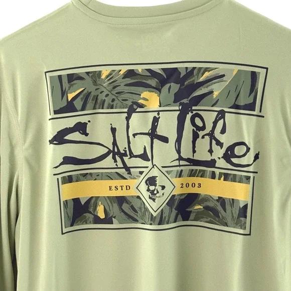 New Salt Life Performance Shirt Mens Small Green Long Sleeve UVapor UPF 50 - Picture 5 of 10